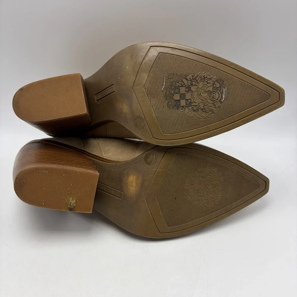 Vince Camuto Booties Womens 9 M Beige Ankle Gradesha Faux Suede Block Heel